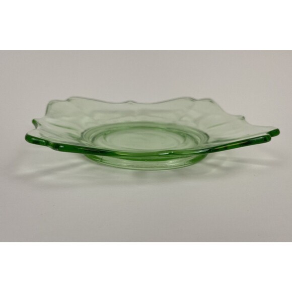 Set Of 3 Vintage Green Uranium Depression Glass 1 Square Plate & 2 Sherbet Cups - Picture 8 of 16